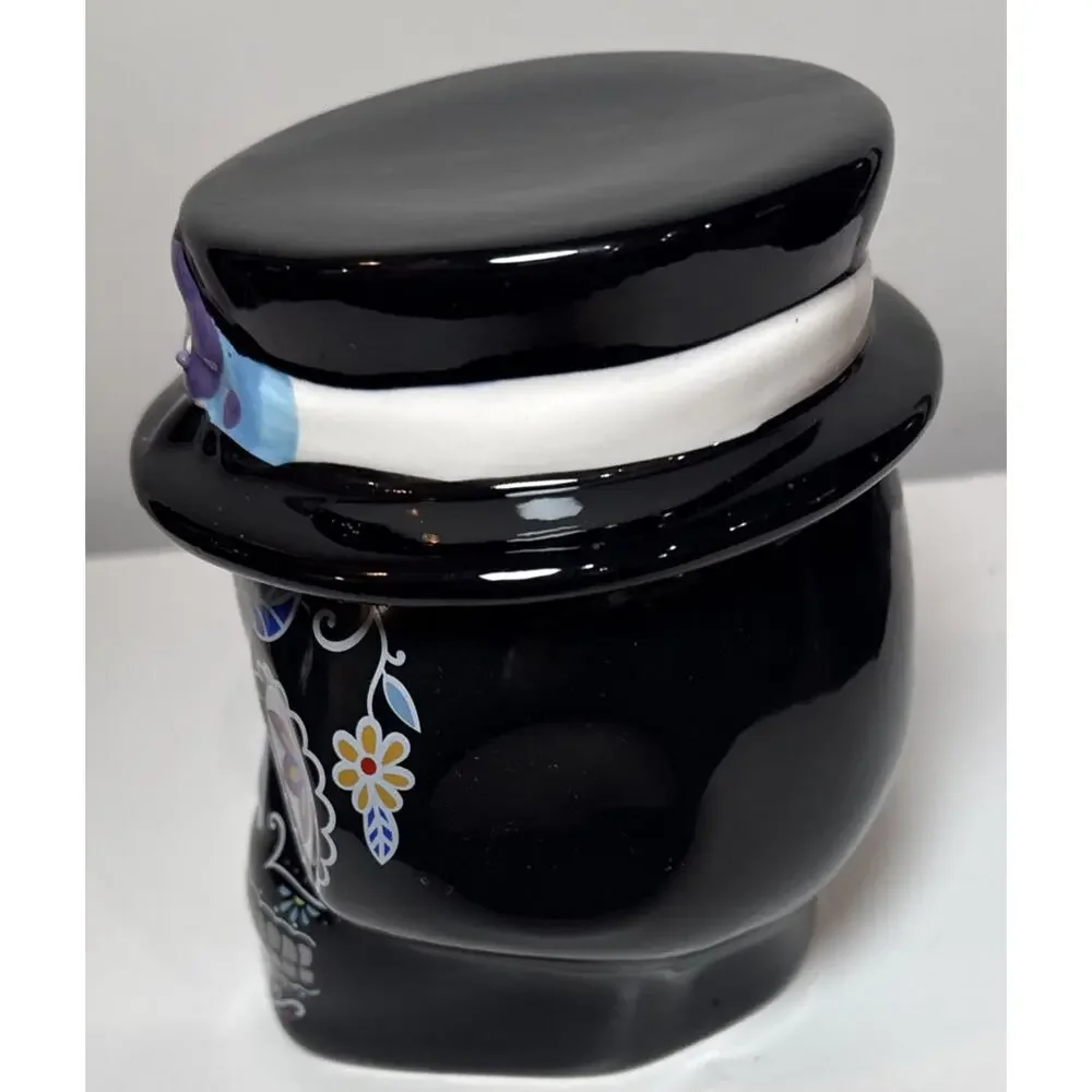 Dia De Los Muertos Sugar Skull Ceramic Canister Jar w/ Lid Top Hat Unused
